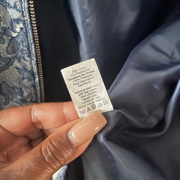 J. Crew Factory Denim Floral Print Bomber Jacket Womens Small Blue Casual Chic - Picture 8 of 10